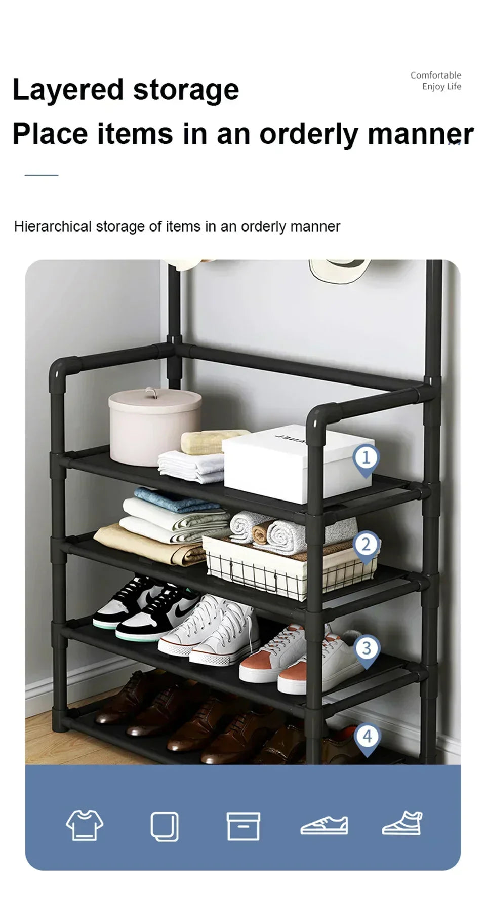 Multi-Layer Shoe Rack Coat Rack Storage & DIY Clothes Hanger