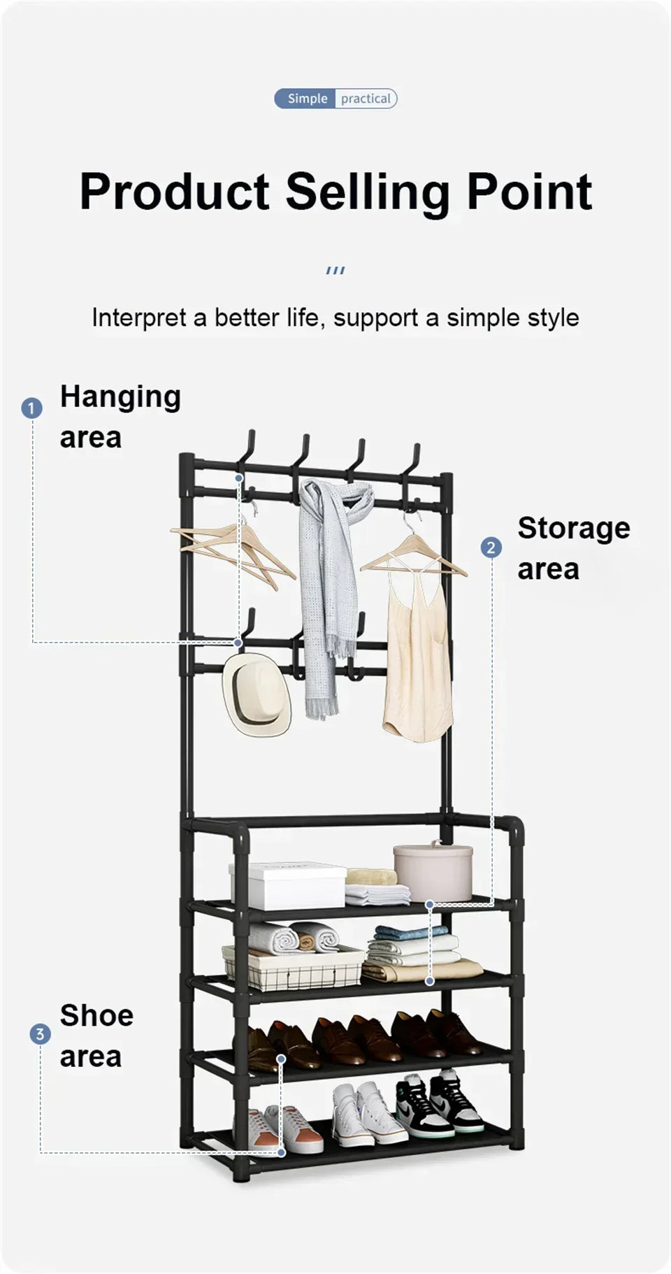 Multi-Layer Shoe Rack Coat Rack Storage & DIY Clothes Hanger